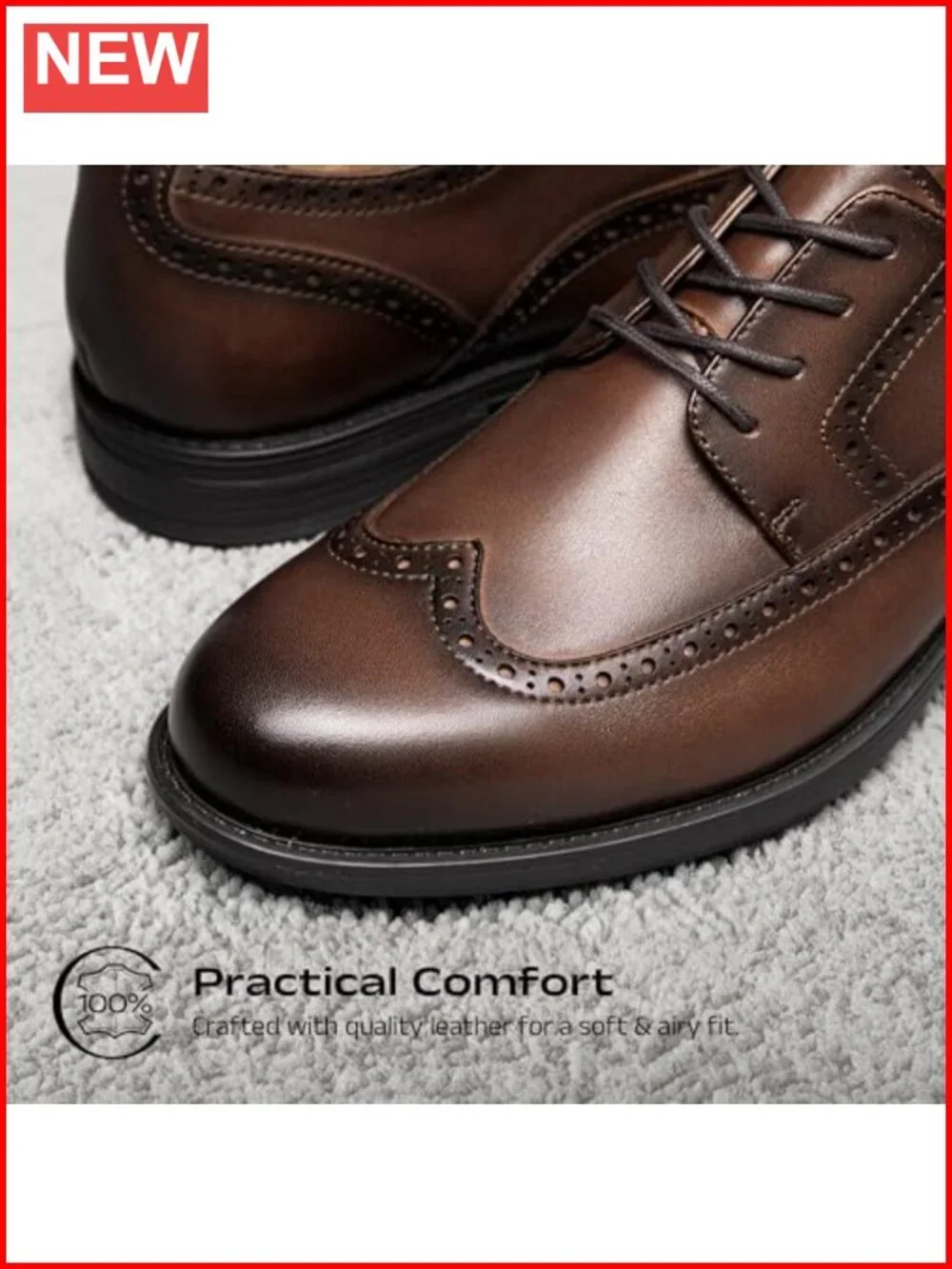 Men's Brogue Wingtip Oxfords Full Grain Leather Dress Shoes Flexible Forefoot